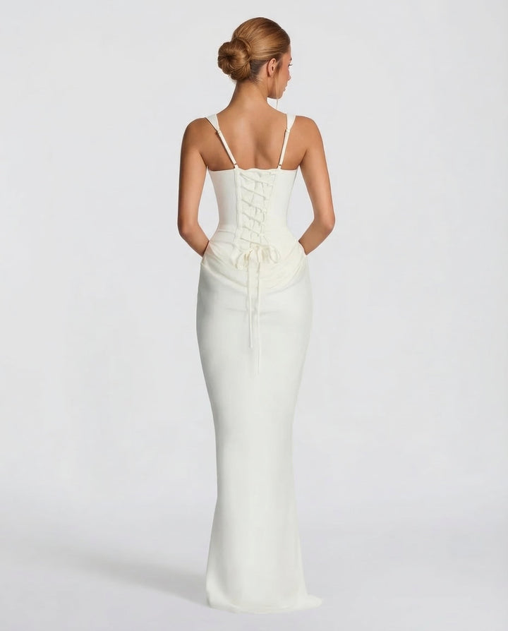Maxi Dress for Women Fall Evening Dress with Square Neck and Draped Waist Silhouette