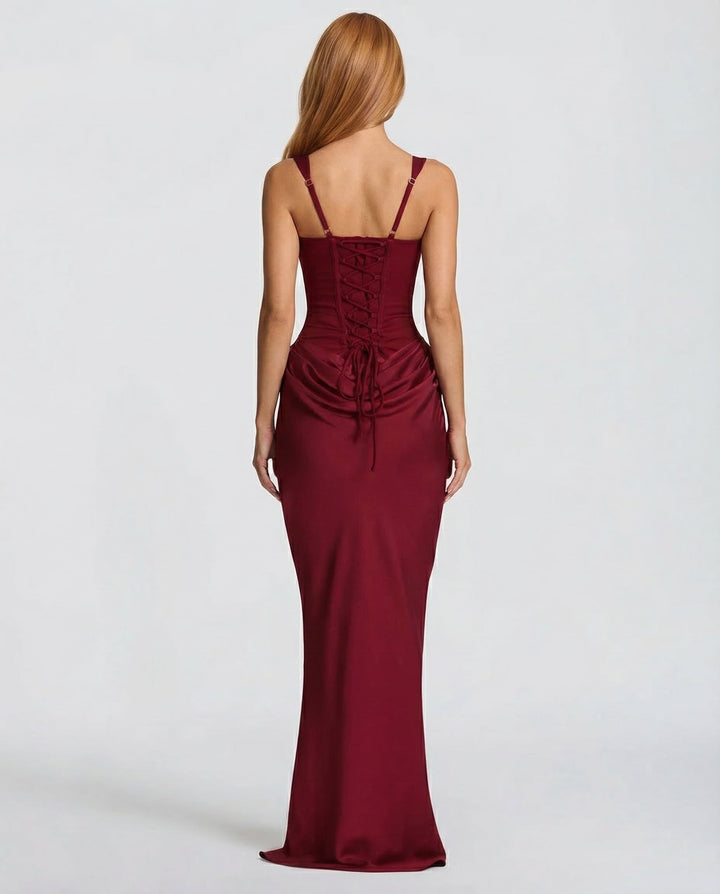 Maxi Dress for Women Fall Evening Dress with Square Neck and Draped Waist Silhouette