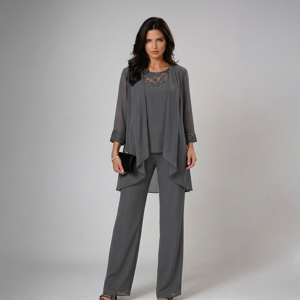 Women's Three-Piece Lace Top and Wide-Leg Pants Set Autumn Outfit