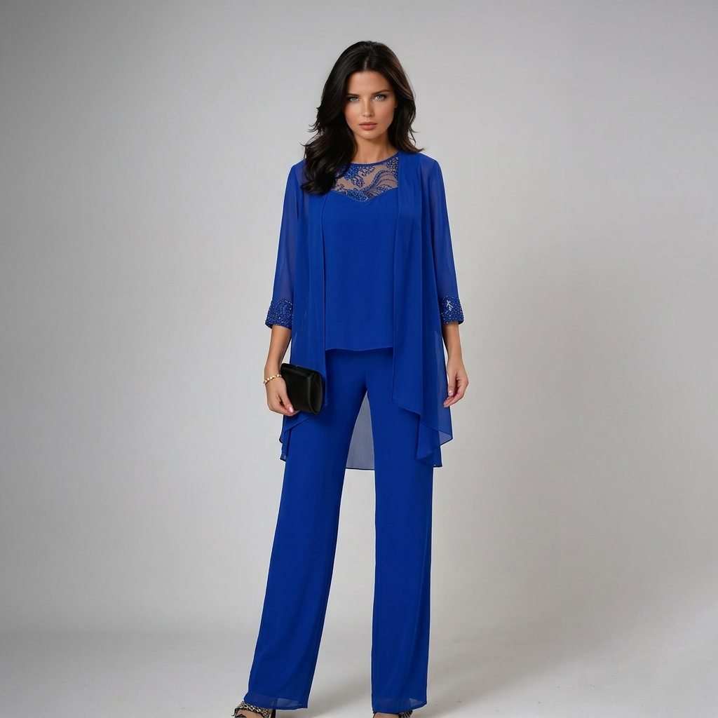 Women's Three-Piece Lace Top and Wide-Leg Pants Set Autumn Outfit