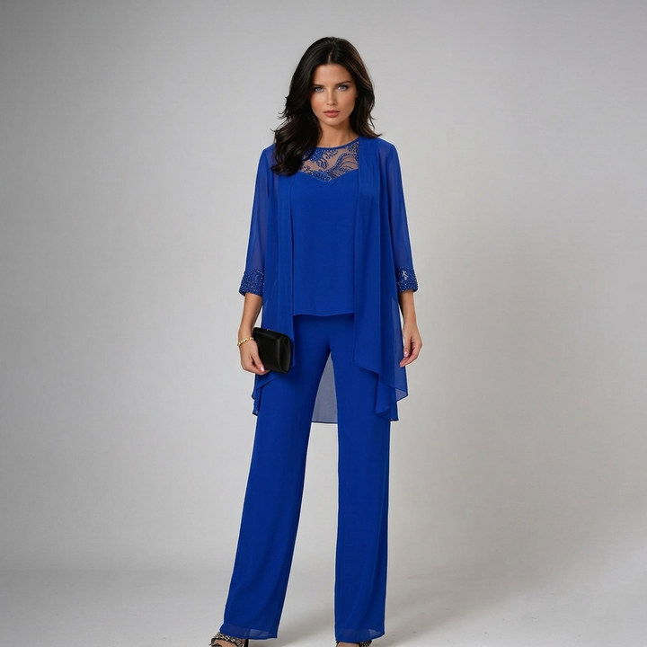 Women's Three-Piece Lace Top and Wide-Leg Pants Set Autumn Outfit