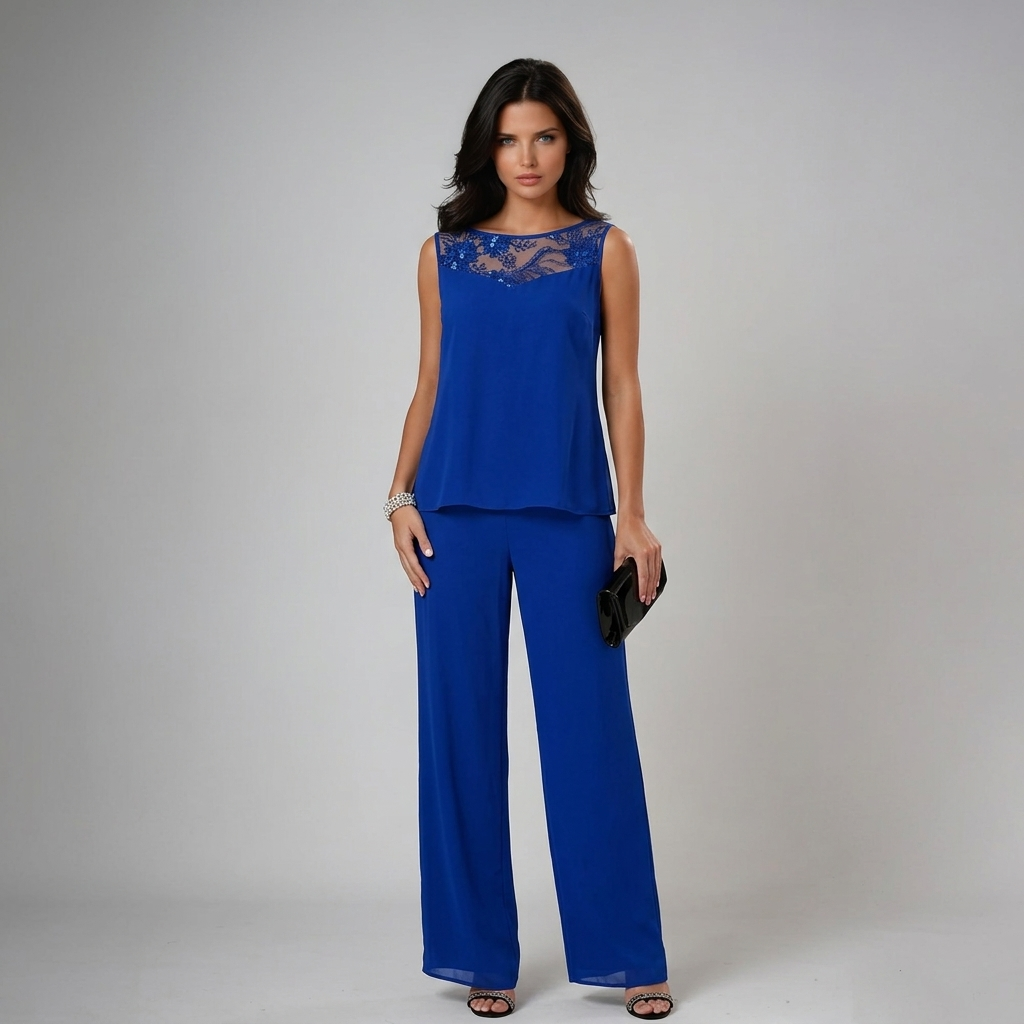 Women's Three-Piece Lace Top and Wide-Leg Pants Set Autumn Outfit