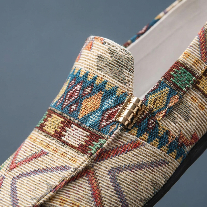 Men's Fabric Loafers Spring Slip-On Moccasins with Ethnic Print Casual Walking Shoes
