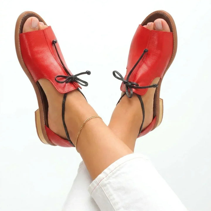 Women's Leather Strappy Sandals Autumn Open-Toe Low Heel Sandals