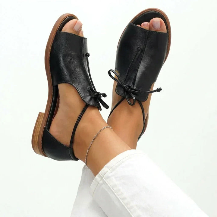 Women's Leather Strappy Sandals Autumn Open-Toe Low Heel Sandals