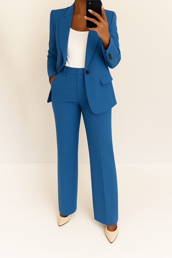 Women's Elegant 2-Piece Suit Set with Blazer and Pants for Office and Autumn