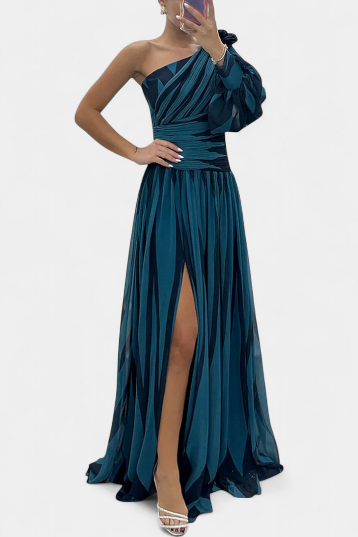 Women's Asymmetrical Knit Maxi Dress Autumn One-Shoulder Evening Dress