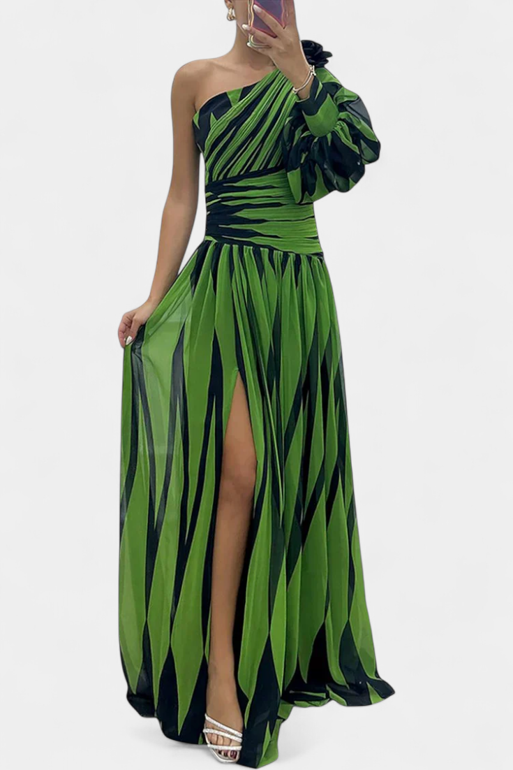 Women's Asymmetrical Knit Maxi Dress Autumn One-Shoulder Evening Dress