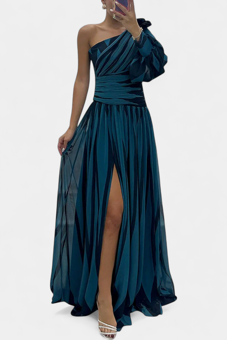 Women's Asymmetrical Knit Maxi Dress Autumn One-Shoulder Evening Dress