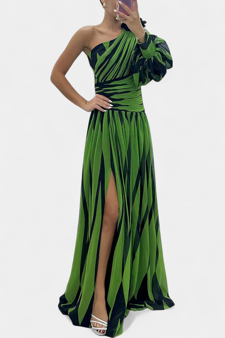 Women's Asymmetrical Knit Maxi Dress Autumn One-Shoulder Evening Dress