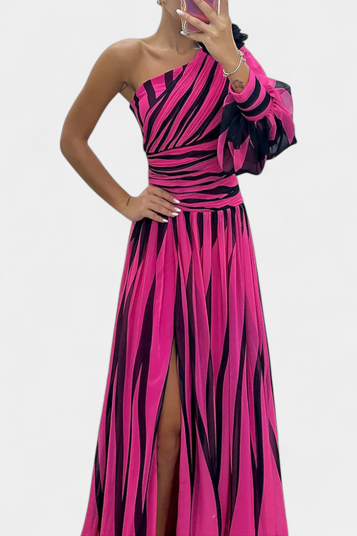 Women's Asymmetrical Knit Maxi Dress Autumn One-Shoulder Evening Dress