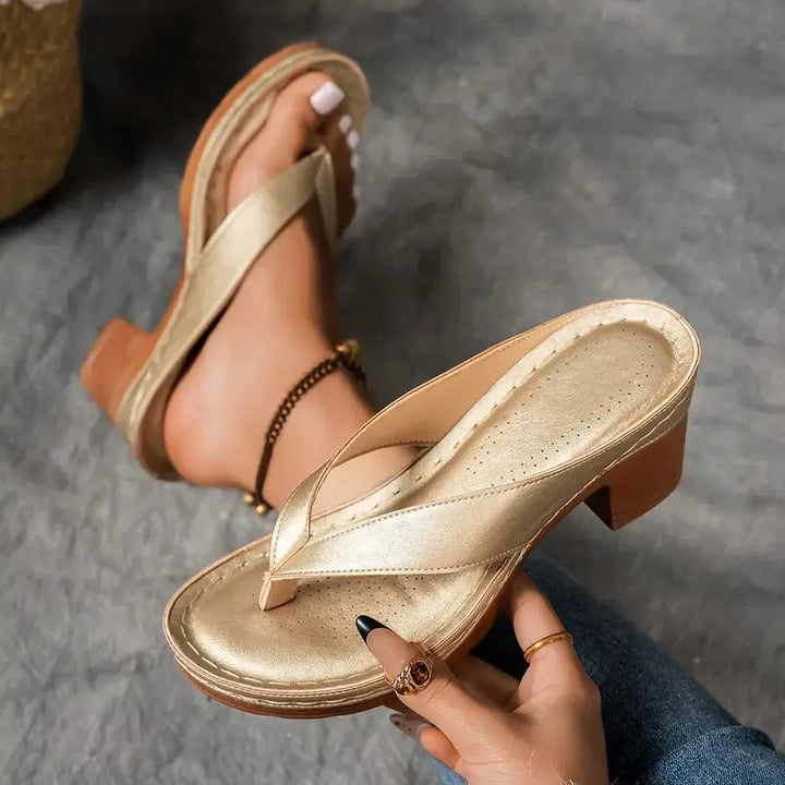 Women's Block Heel Thong Sandals Spring Heeled Flip Flops Comfortable Slip-On Toe Post Sandals