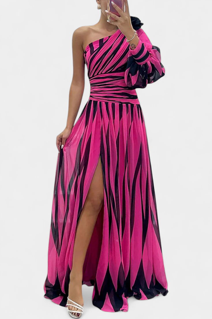 Women's Asymmetrical Knit Maxi Dress Autumn One-Shoulder Evening Dress