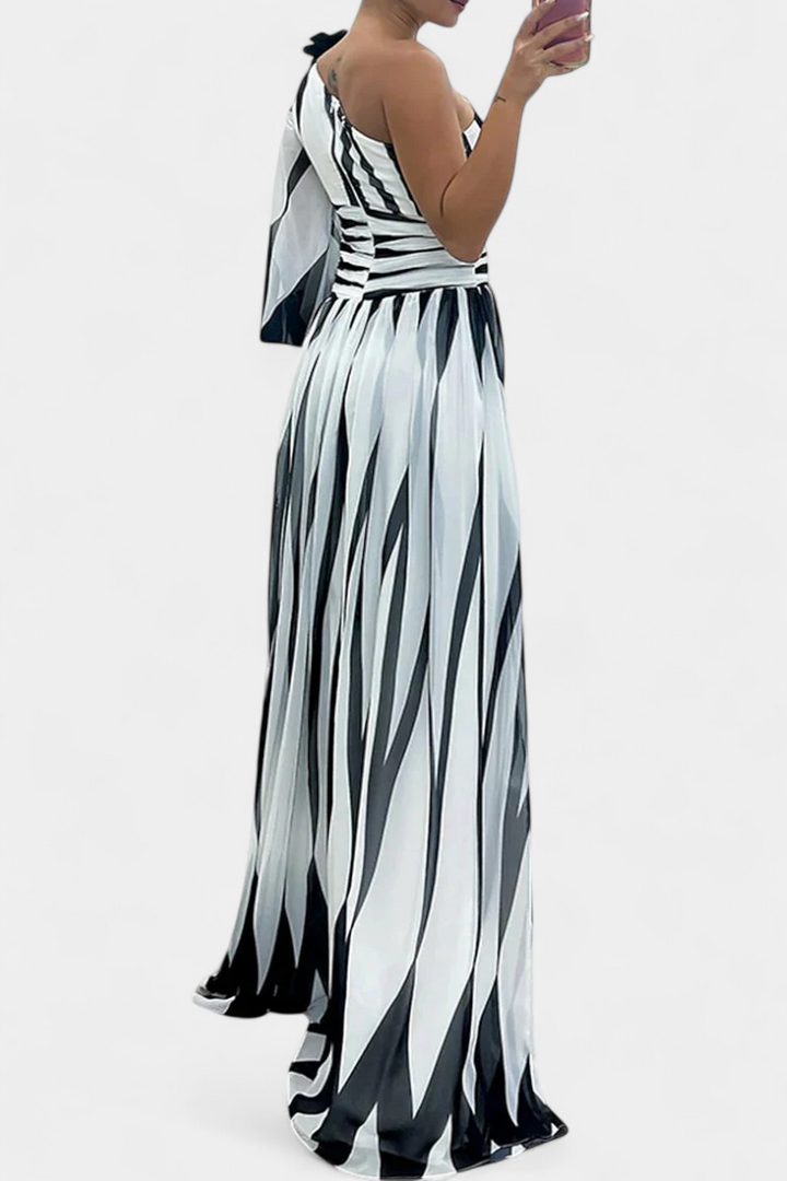 Women's Asymmetrical Knit Maxi Dress Autumn One-Shoulder Evening Dress