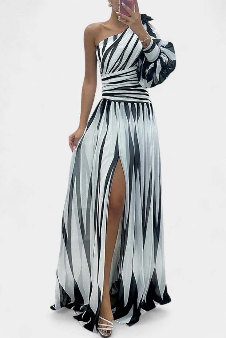 Women's Asymmetrical Knit Maxi Dress Autumn One-Shoulder Evening Dress