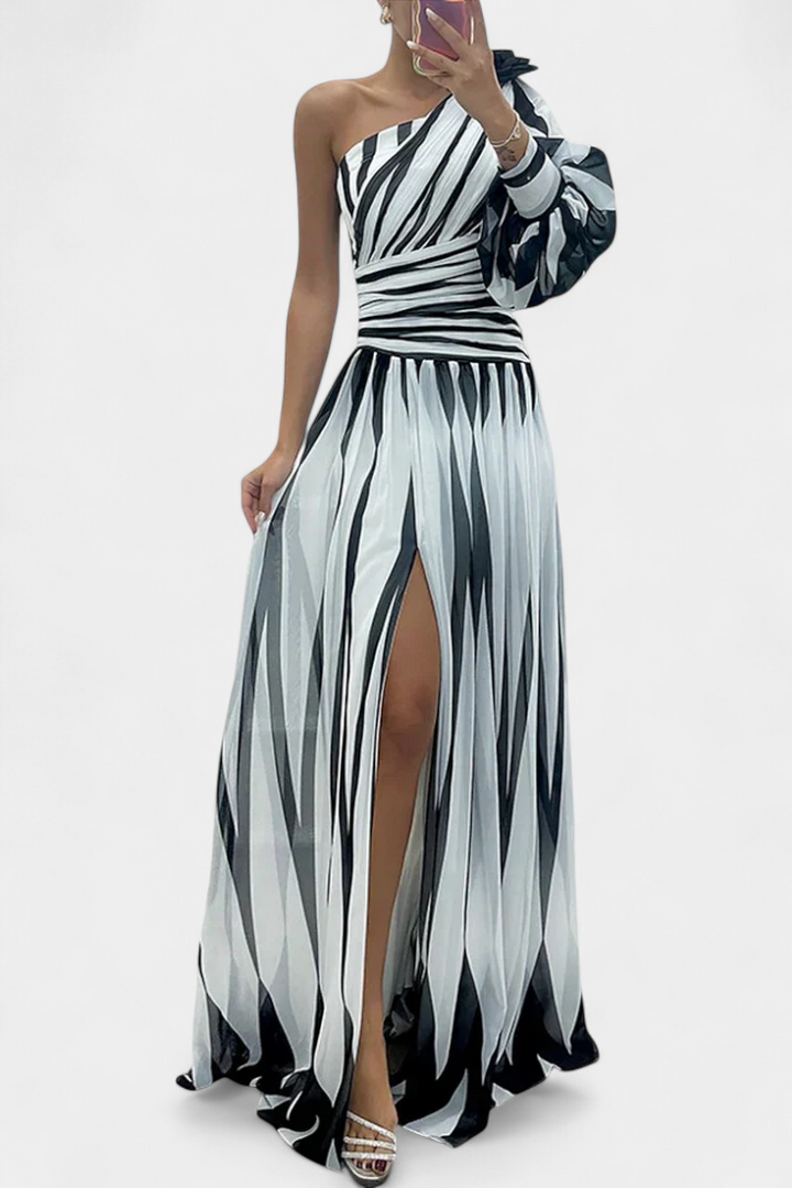 Women's Asymmetrical Knit Maxi Dress Autumn One-Shoulder Evening Dress