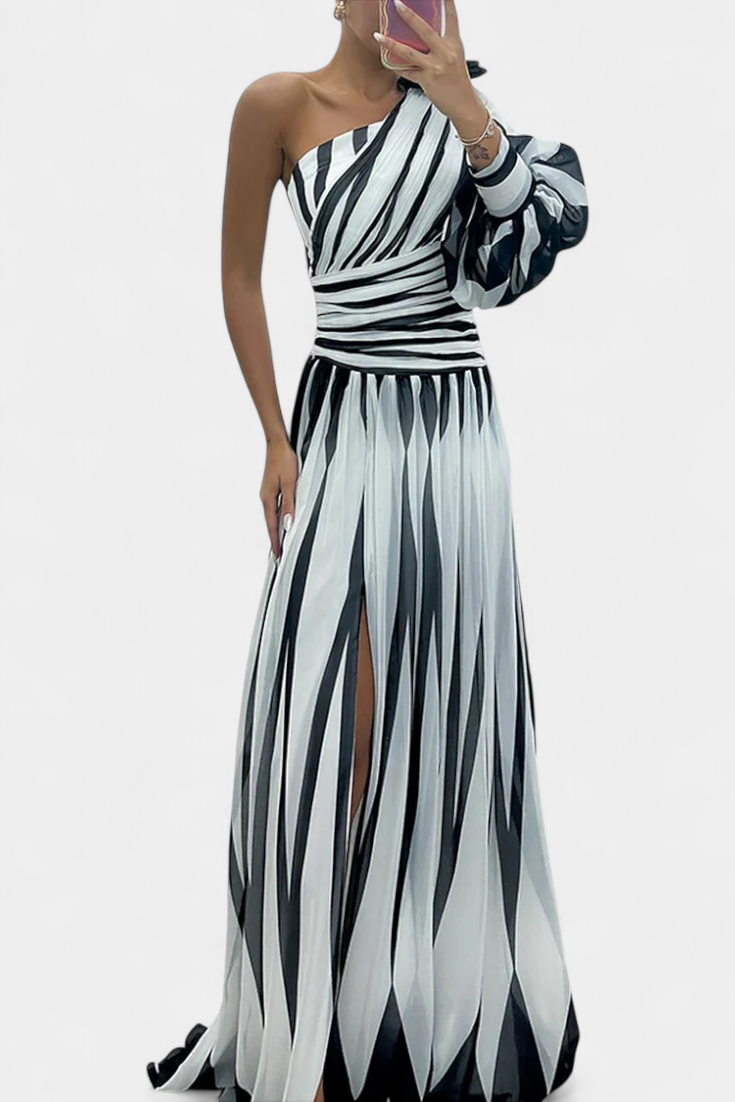 Women's Asymmetrical Knit Maxi Dress Autumn One-Shoulder Evening Dress