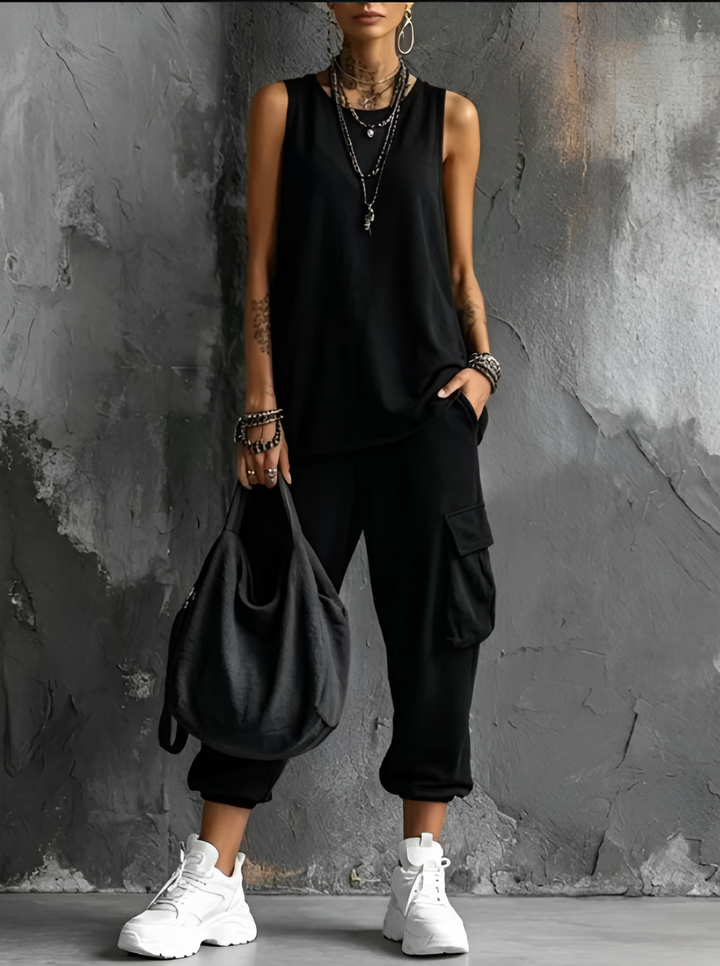 Women's Cotton Sleeveless Top and Cargo Pants Set Autumn Casual Set