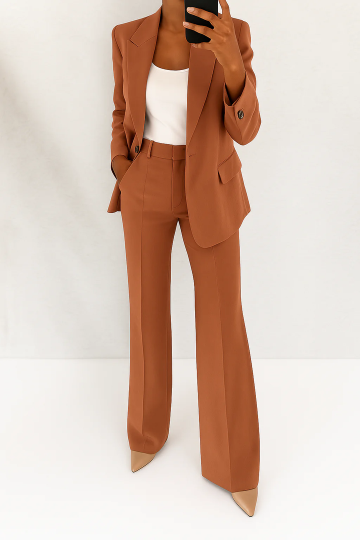 Women's Elegant 2-Piece Suit Set with Blazer and Pants for Office and Autumn