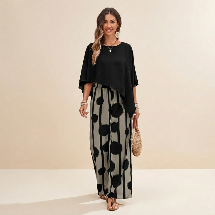 Women's Polyester Printed Two-Piece Set Autumn Wide-Leg Outfit