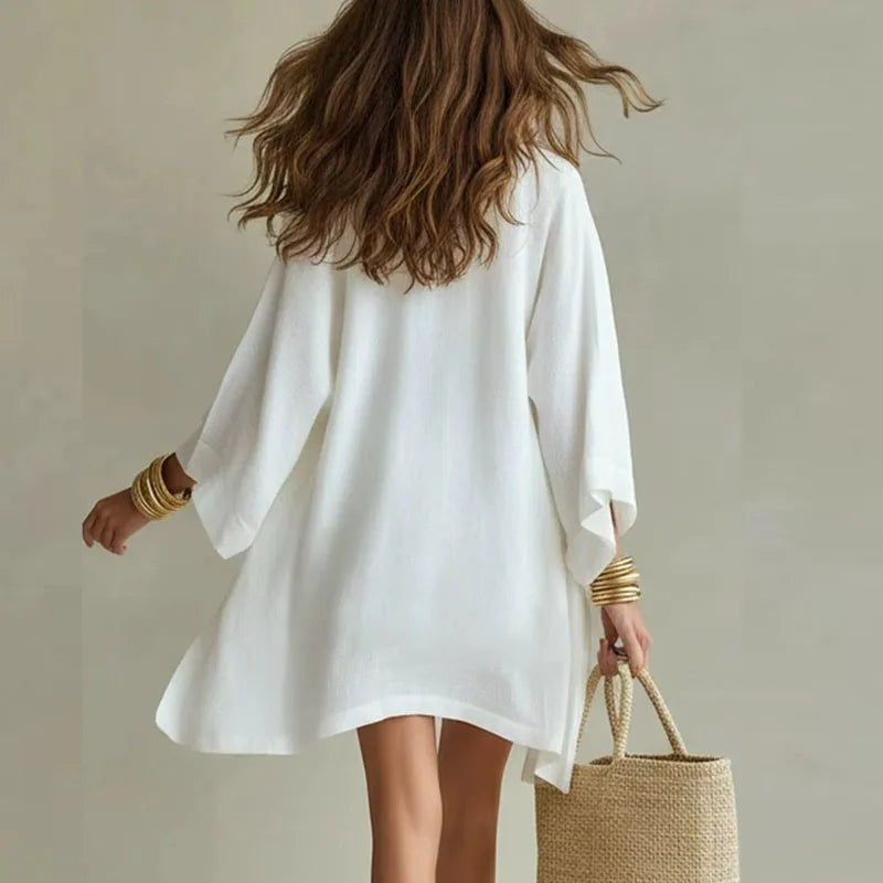 Women's 3-Piece V-Neck Top Shorts and Kimono Linen Set Autumn