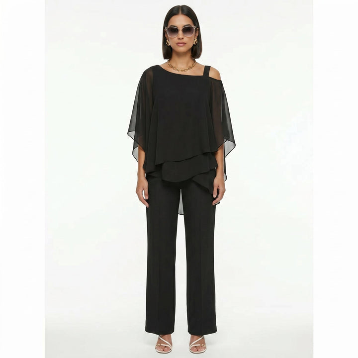 Elegant Women's Chiffon Set with Asymmetrical Neckline