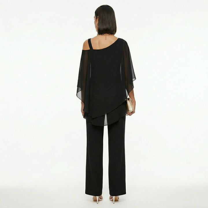 Elegant Women's Chiffon Set with Asymmetrical Neckline