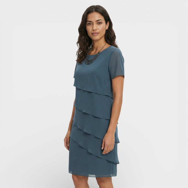 Women's Ruffled Layered Midi Dress Cotton Blend Autumn Cocktail Dress