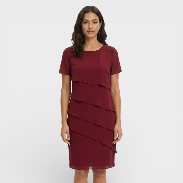 Women's Ruffled Layered Midi Dress Cotton Blend Autumn Cocktail Dress