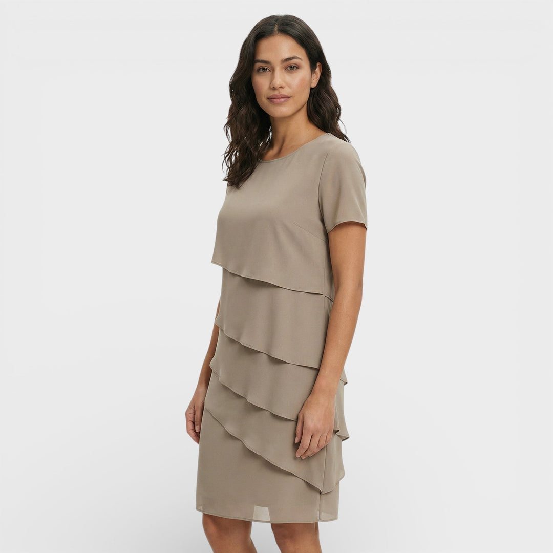 Women's Ruffled Layered Midi Dress Cotton Blend Autumn Cocktail Dress