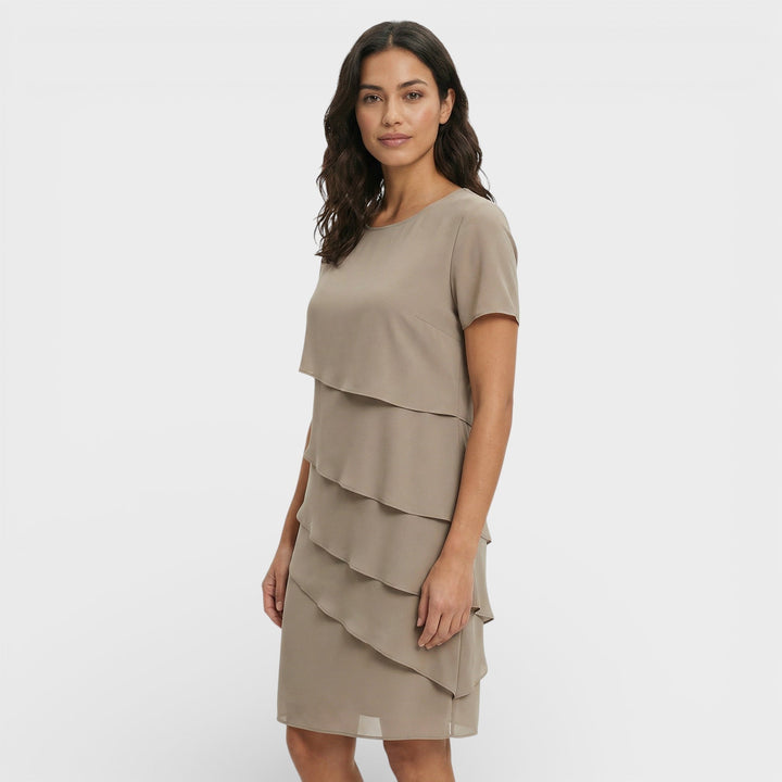 Women's Ruffled Layered Midi Dress Cotton Blend Autumn Cocktail Dress