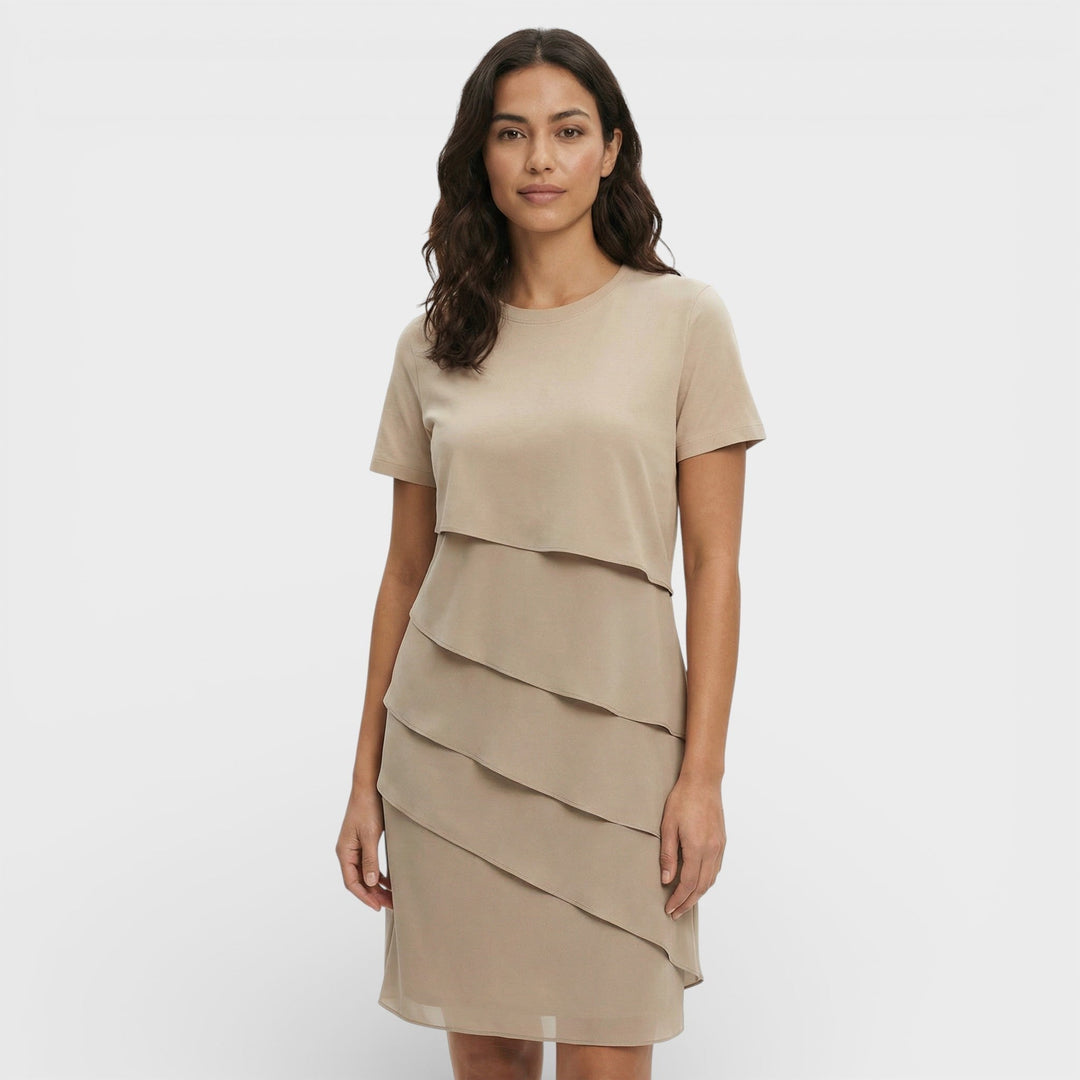 Women's Ruffled Layered Midi Dress Cotton Blend Autumn Cocktail Dress