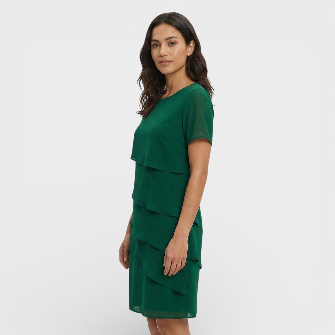 Women's Ruffled Layered Midi Dress Cotton Blend Autumn Cocktail Dress