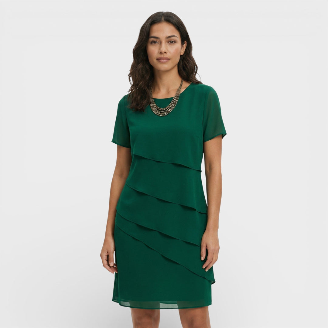 Women's Ruffled Layered Midi Dress Cotton Blend Autumn Cocktail Dress