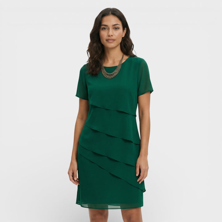 Women's Ruffled Layered Midi Dress Cotton Blend Autumn Cocktail Dress
