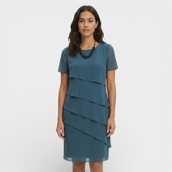 Women's Ruffled Layered Midi Dress Cotton Blend Autumn Cocktail Dress