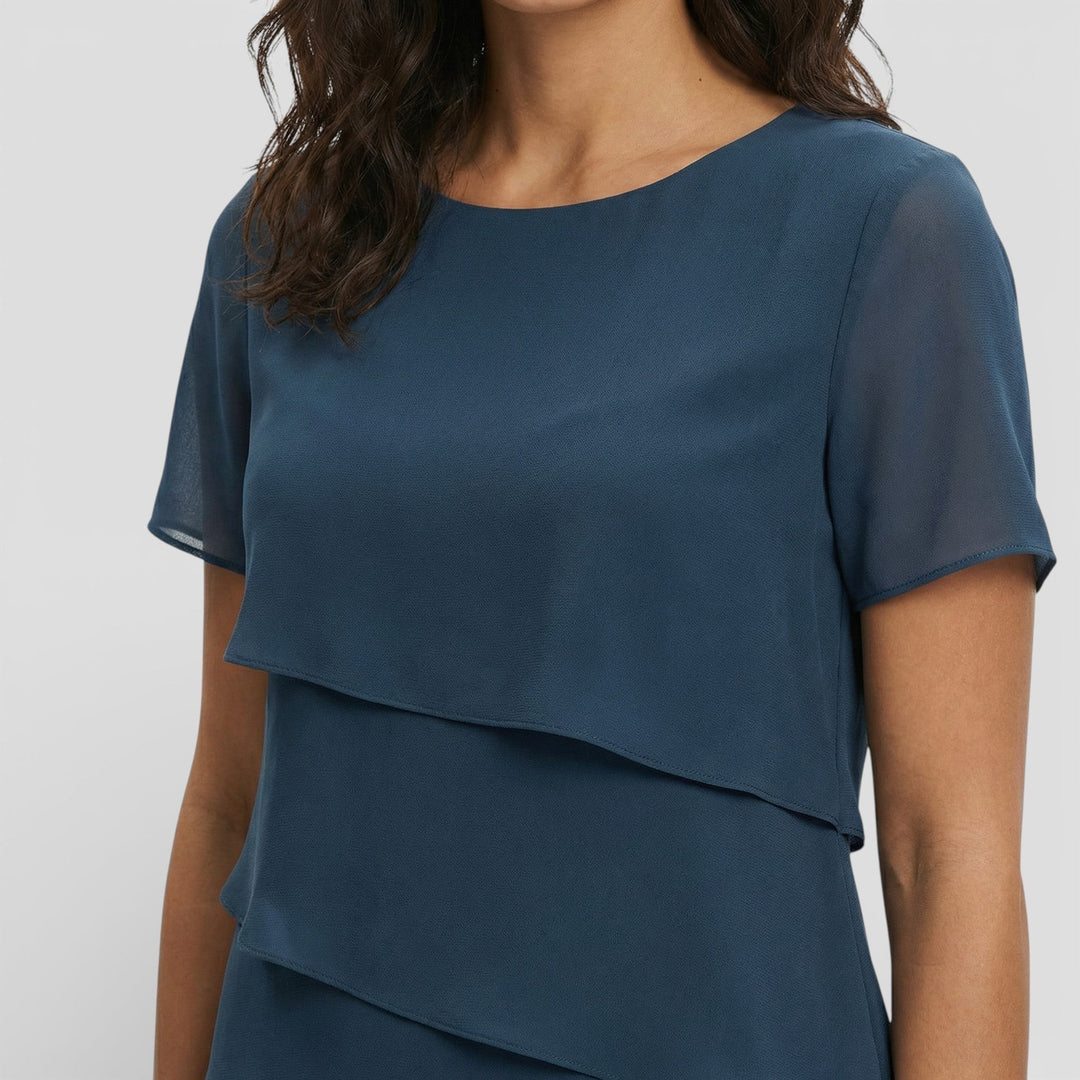 Women's Ruffled Layered Midi Dress Cotton Blend Autumn Cocktail Dress