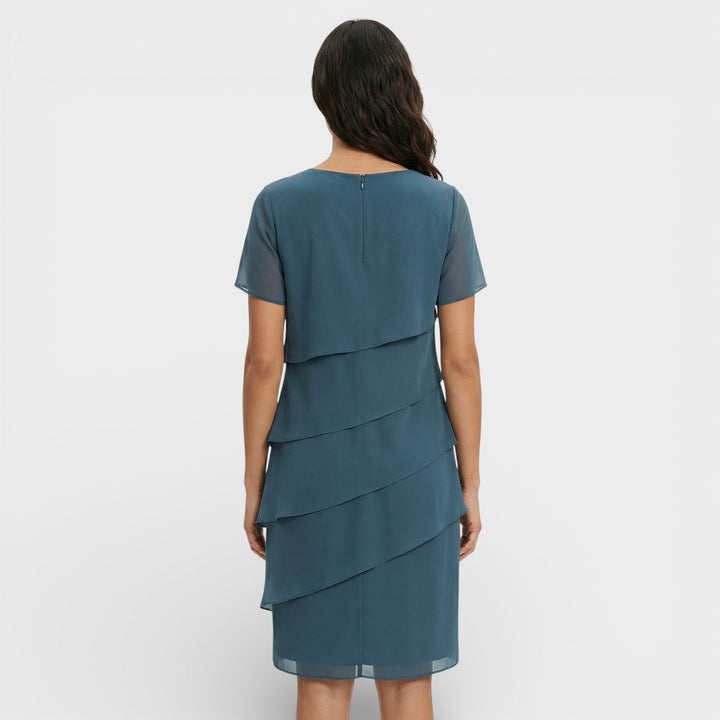 Women's Ruffled Layered Midi Dress Cotton Blend Autumn Cocktail Dress