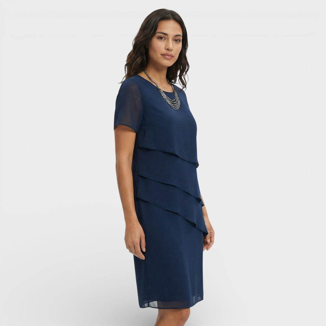 Women's Ruffled Layered Midi Dress Cotton Blend Autumn Cocktail Dress