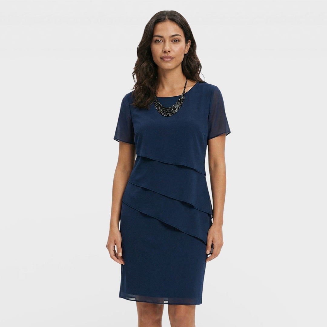 Women's Ruffled Layered Midi Dress Cotton Blend Autumn Cocktail Dress