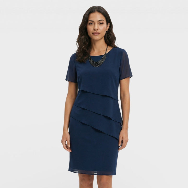 Women's Ruffled Layered Midi Dress Cotton Blend Autumn Cocktail Dress