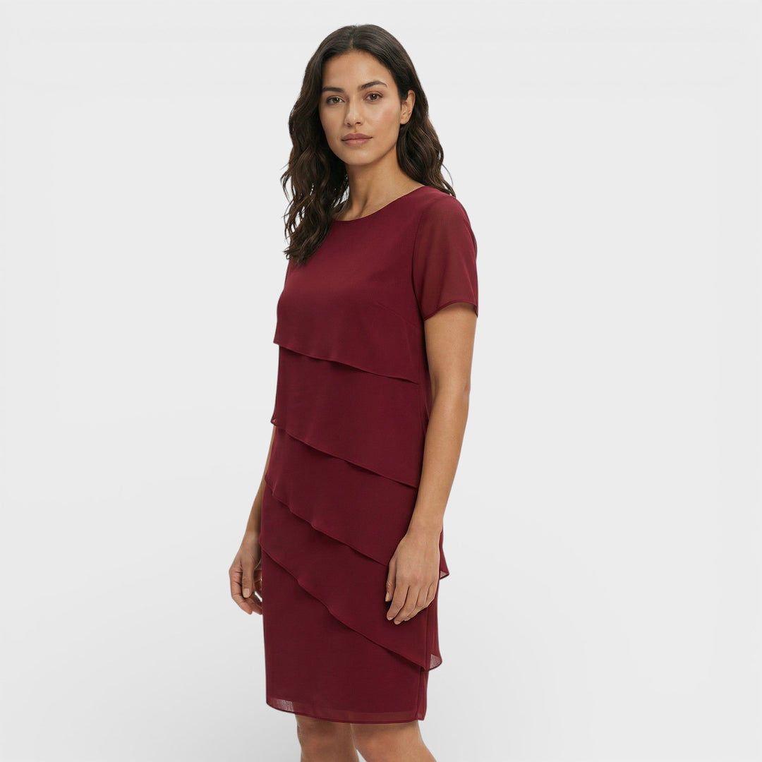 Women's Ruffled Layered Midi Dress Cotton Blend Autumn Cocktail Dress