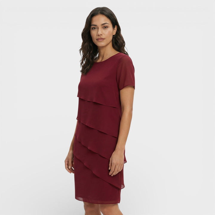 Women's Ruffled Layered Midi Dress Cotton Blend Autumn Cocktail Dress