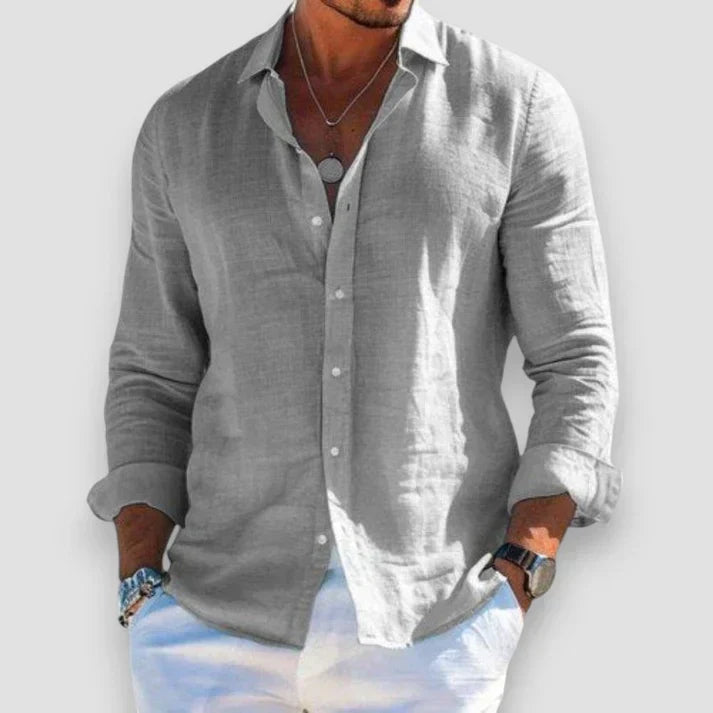 Men's Linen Long Sleeve Button Down Shirt Autumn Smart Casual Top