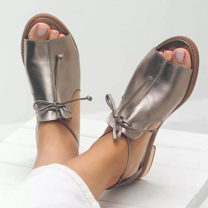 Women's Leather Strappy Sandals Autumn Open-Toe Low Heel Sandals
