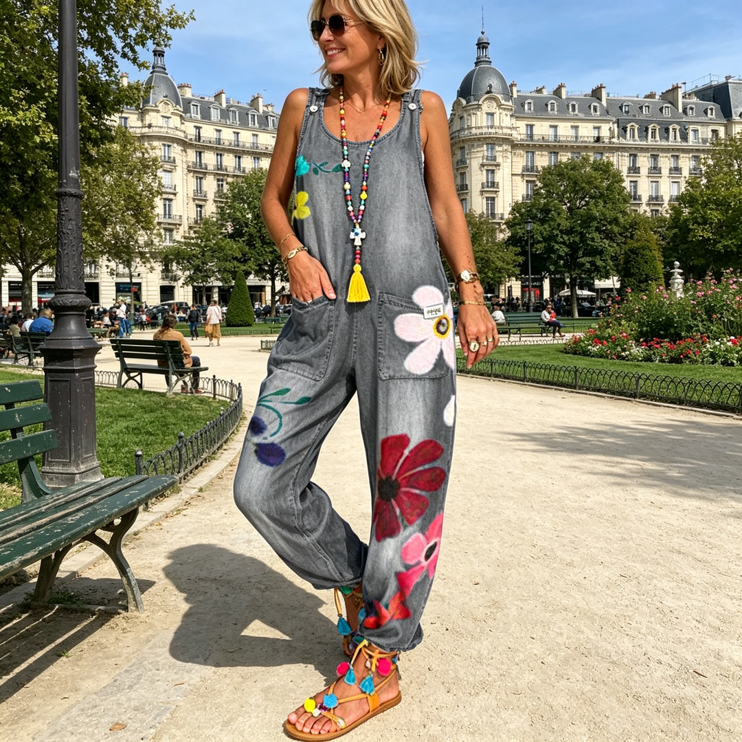 Women's Cotton Jumpsuit Autumn Printed Bohemian Romper Overalls