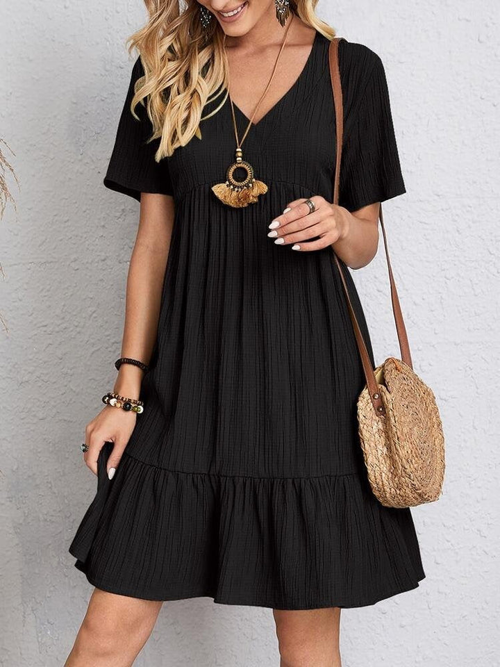 Women's Short Ruffle V-Neck Cotton Dress Autumn