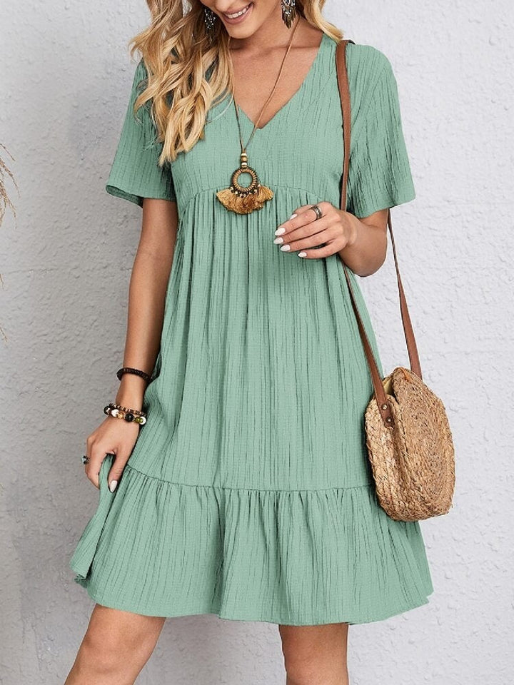 Women's Short Ruffle V-Neck Cotton Dress Autumn
