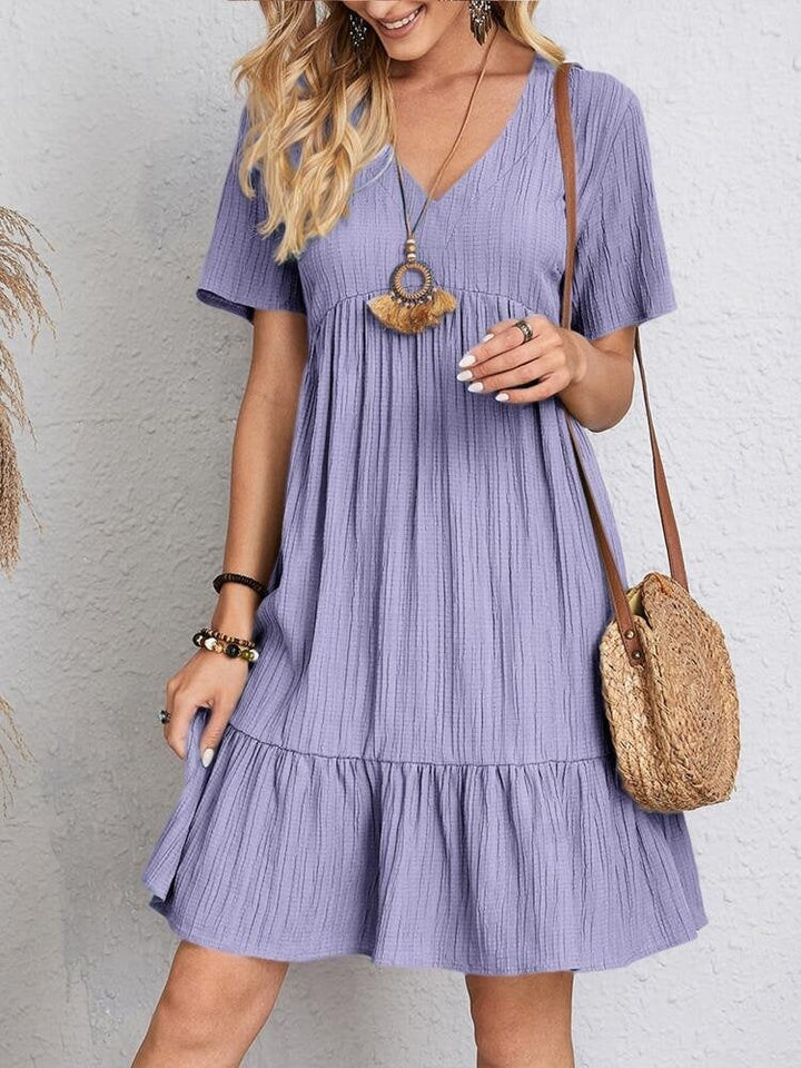 Women's Short Ruffle V-Neck Cotton Dress Autumn