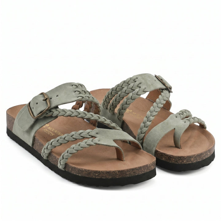 Women's Flat Braided Sandals with Adjustable Buckle